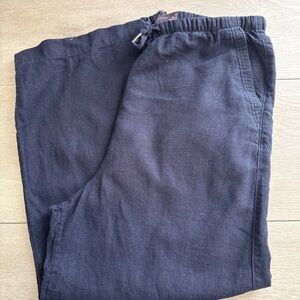 M&S Collection Navy Blue Wide Leg Linen Palazzo Pants Elastic Waist US 10